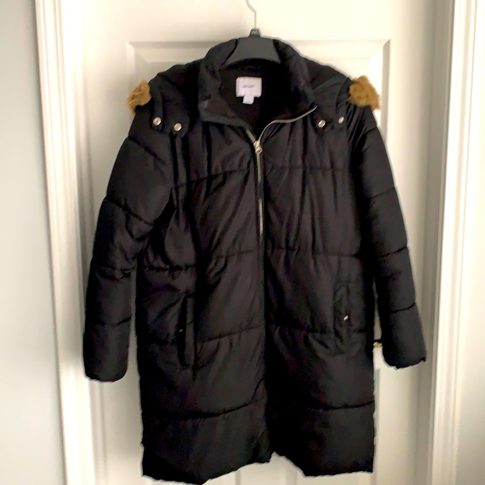 Black, knee length, puffer jacket